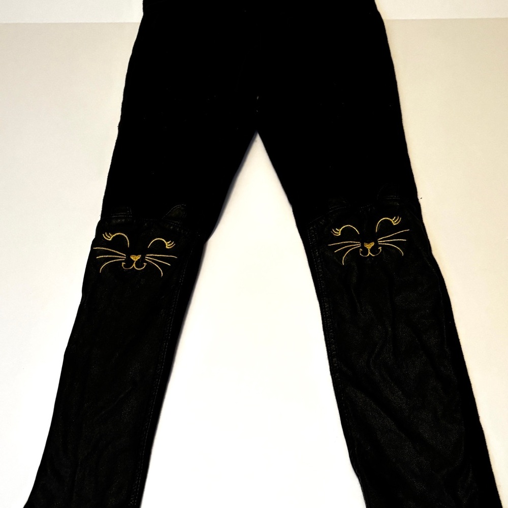 365 Kids Black Cat Face Leggings Size 8 🐱✨ Cute Cozy Stretch